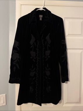 Black Velvet Embroidered Long Jacket and Pants